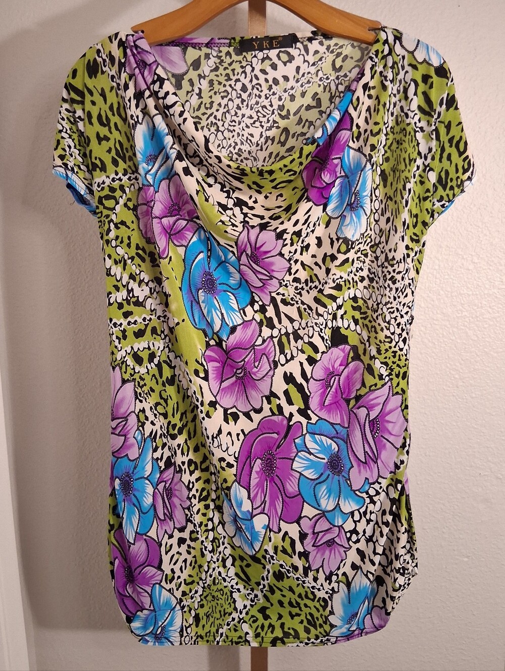 Vintage Cowl Neck Floral And Animal Print Blouse Medium